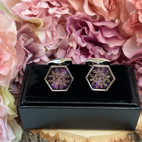 Stunning French Inspired Engraved Purple Hexagon Cufflinks - Picture 15 of 16